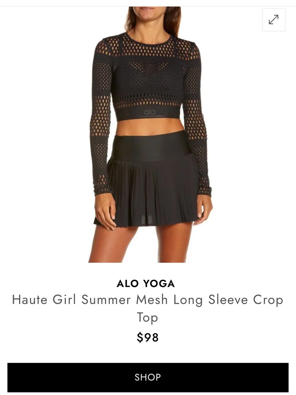 ALO Yoga Black Mesh Long Sleeve Crop Top